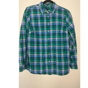 Talbots blue green long sleeve round hem flannel Size Medium